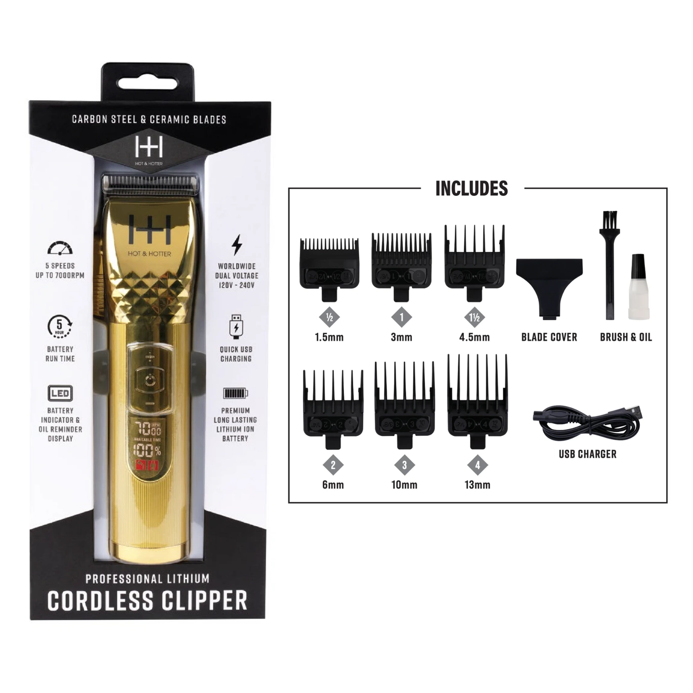 Hot & Hotter Professional Cordless Lithium Gold Clipper