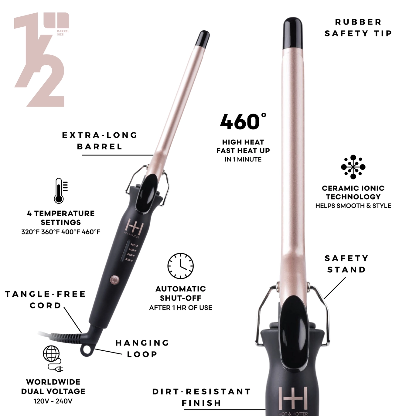 Hot & Hotter Extra Long 1/2" Ceramic Tourmaline Curling Iron