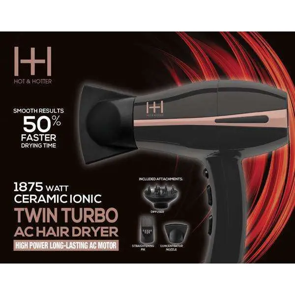 Hot & Hotter 1875 Watt Dual Turbo Ceramic Ionic AC Hair Dryer