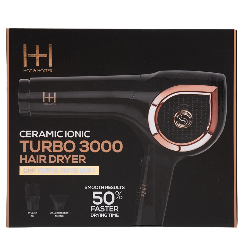 Hot & Hotter Black Ceramic Ionic Turbo 3000 Hair Dryer