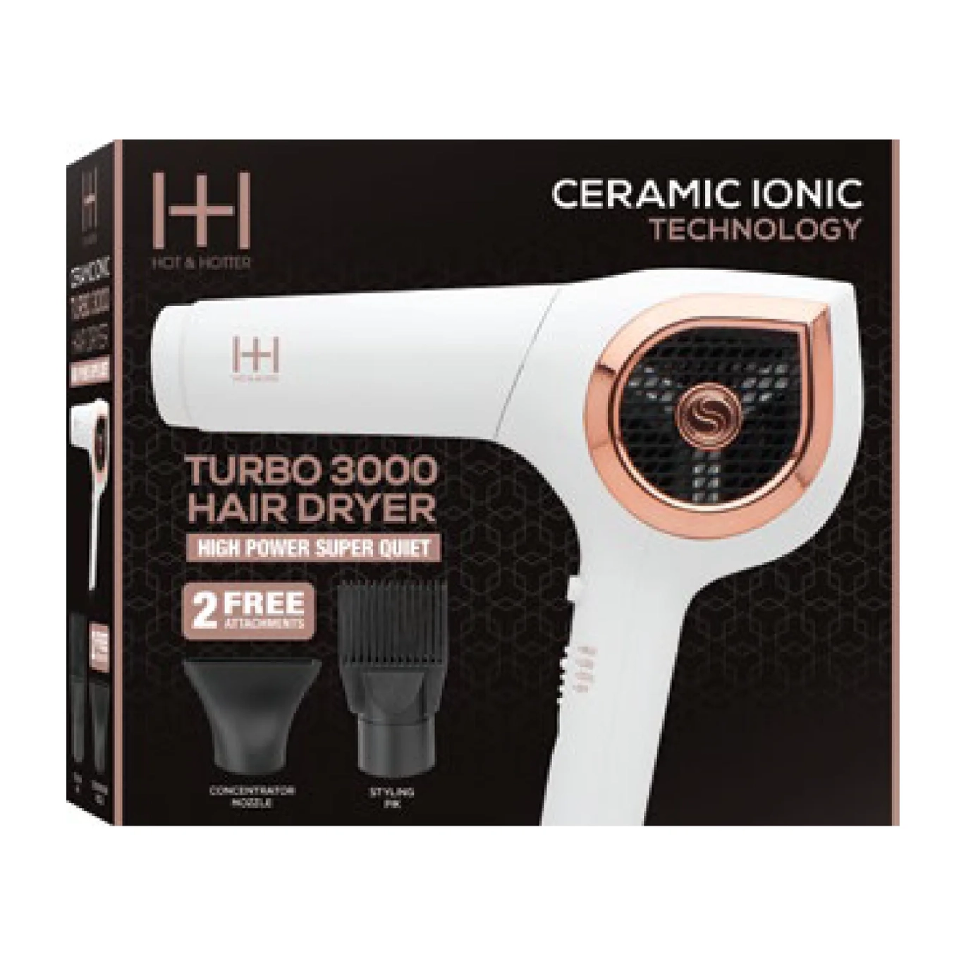 Hot & Hotter White Ceramic Ionic Turbo 3000 Hair Dryer