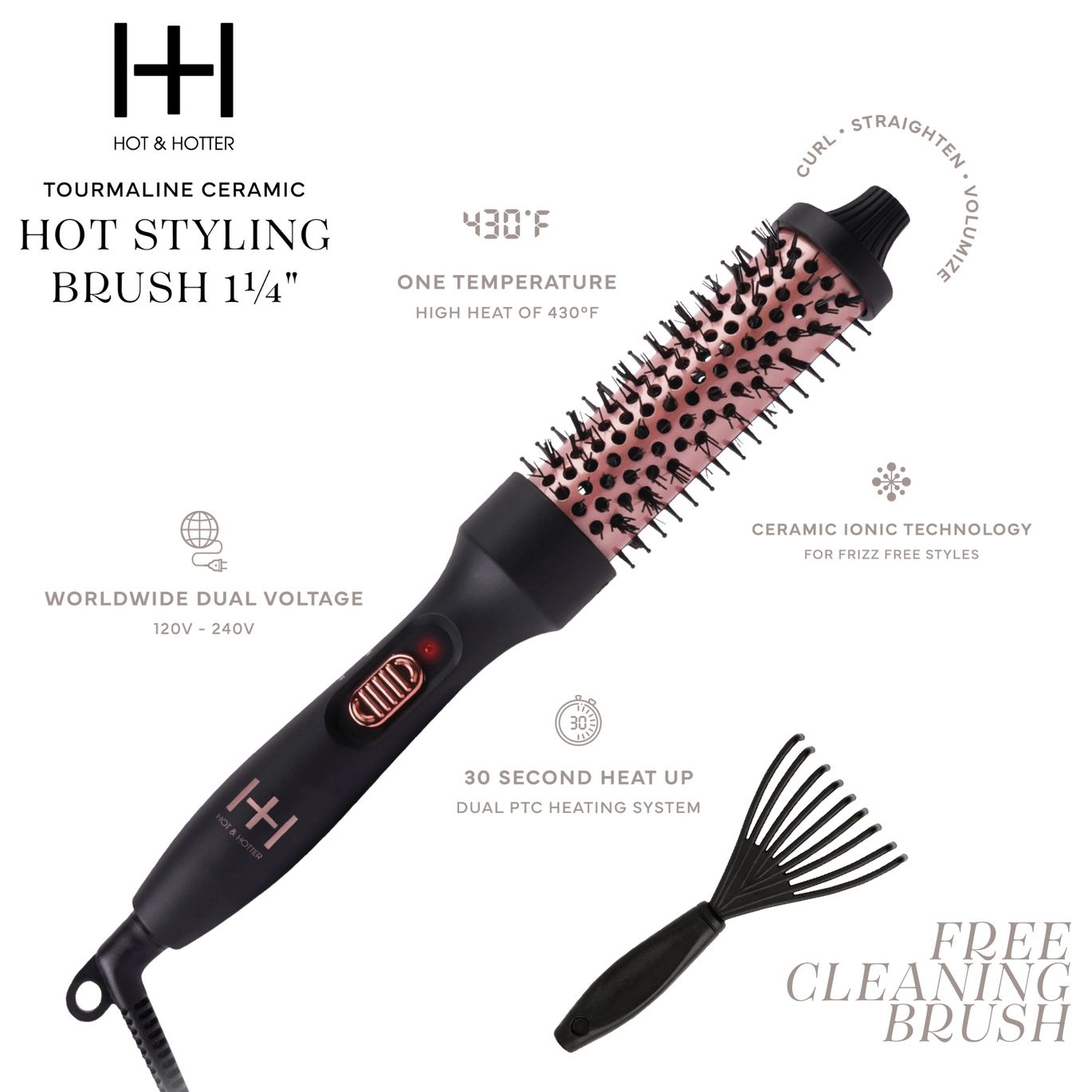 Hot & Hotter Tourmaline Ceramic Hot Styling Brush 1.25"