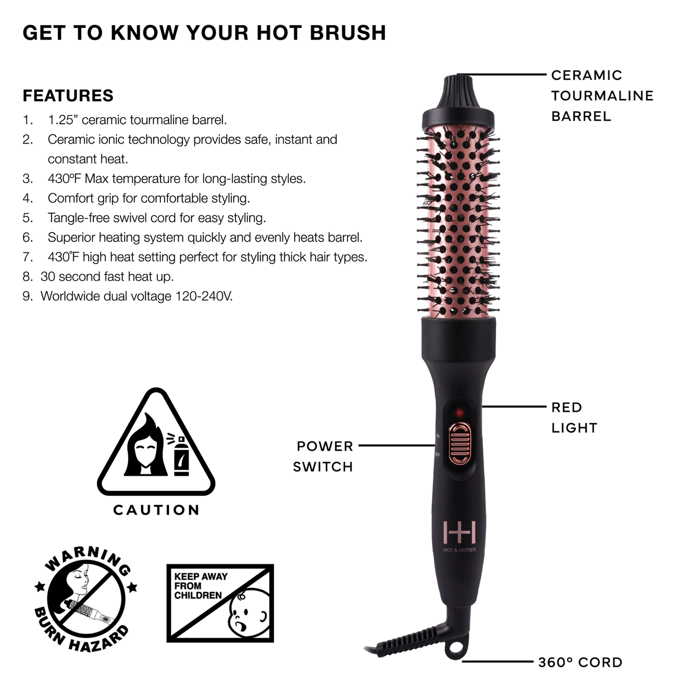 Hot & Hotter Tourmaline Ceramic Hot Styling Brush 1.25"